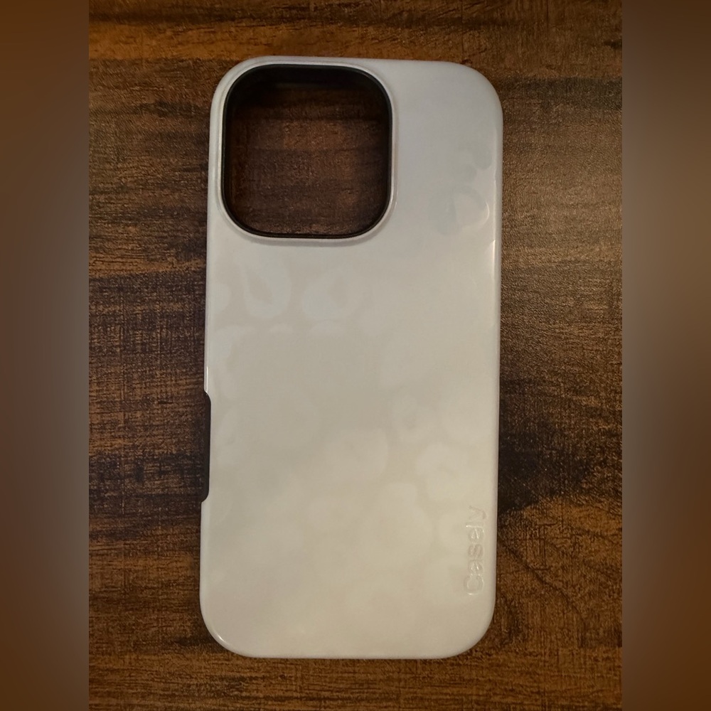 Casey white leopard print iPhone 16 pro case.